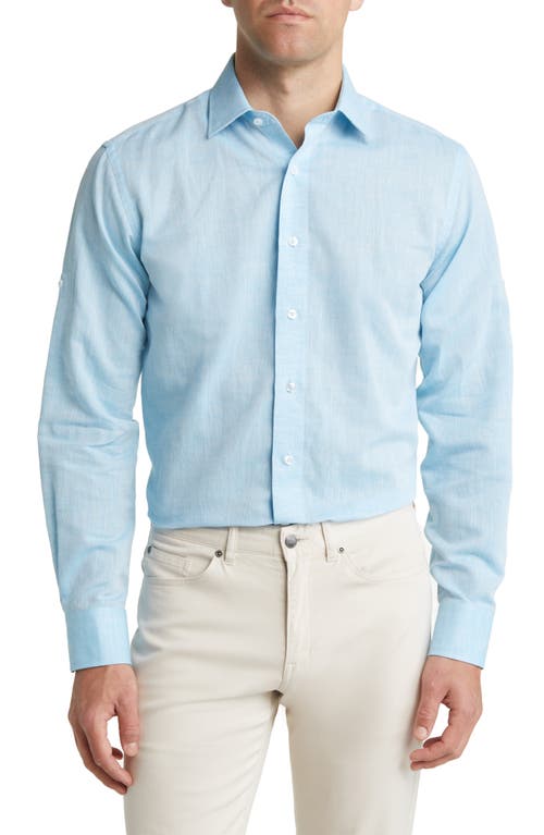 Lorenzo Uomo Trim Fit Solid Cotton & Linen Dress Shirt in Light Blue