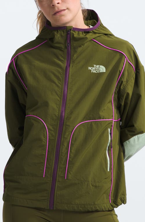 The North Face Trailwear Wind Whistle Running Jacket In Forest Olive/violet Crocus