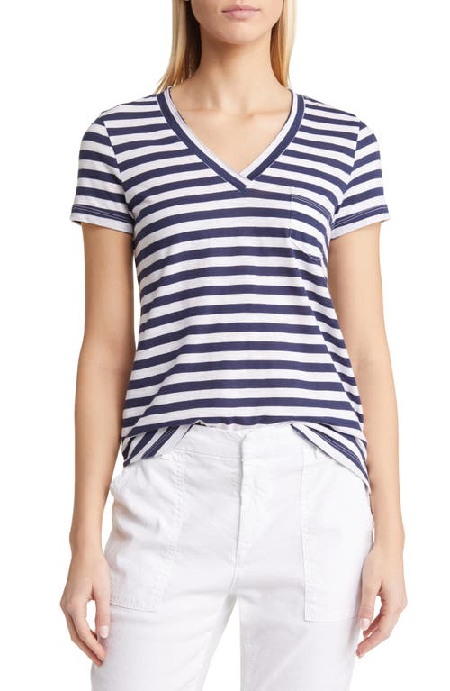 caslon(r) Short Sleeve V-Neck T-Shirt in Navy- White Stripe