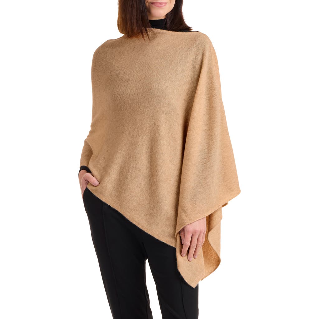 Amicale Women's Cashmere Knit Asymmetrical Poncho In Camel