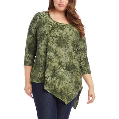 Plus Size Karen Kane Asymmetrical Hem Burnout Top, Green