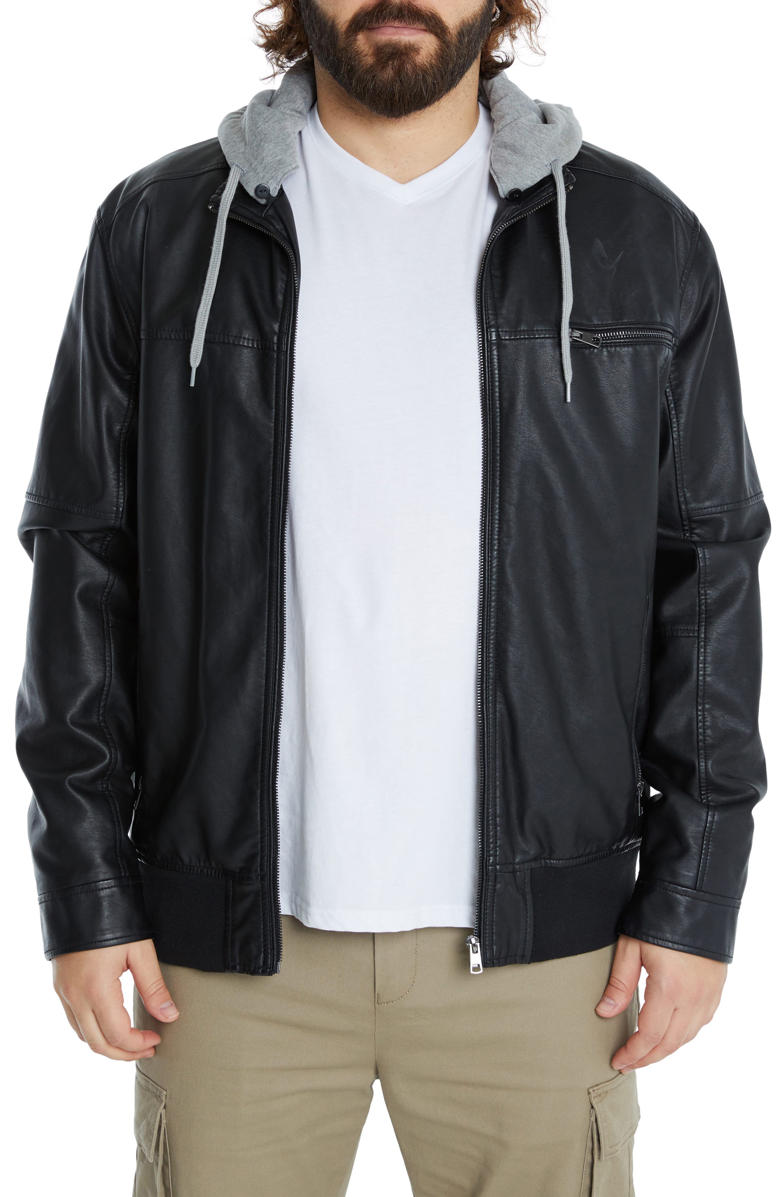 Johnny Bigg Damon Hooded Faux Leather Jacket in Black at Nordstrom