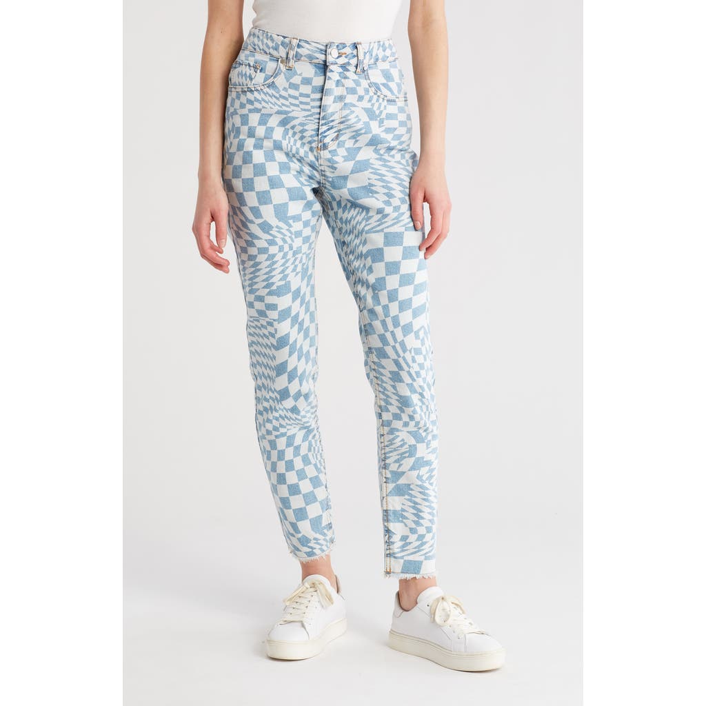 Tinseltown Checkerboard Swirl High Waist Ankle Mom Jeans In Vintage Wash