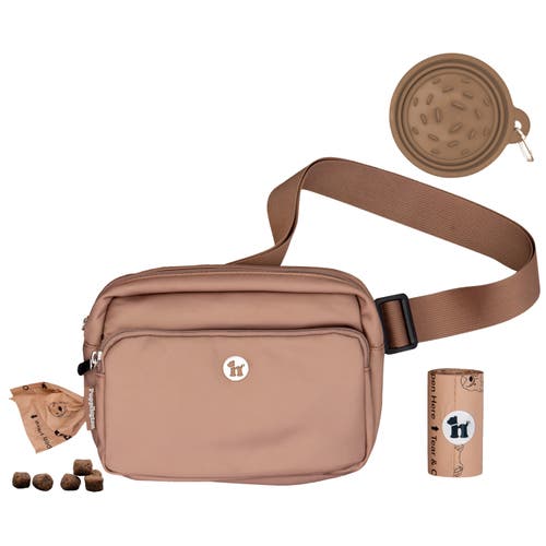 Puppington 3-in-1 Dog Walking Bag With Poop Bags Plus Travel Bowl In Latte Beige