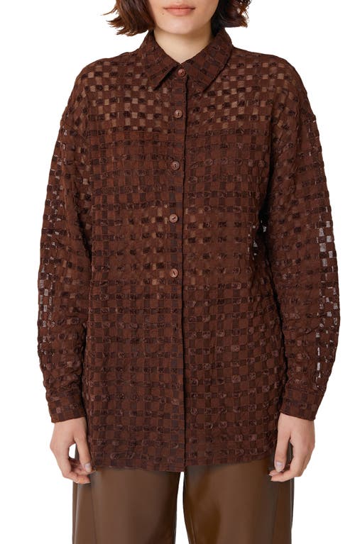 Shop Find Me Now Harmony Check Stretch Mesh Button-up Shirt In Chocolate Lab