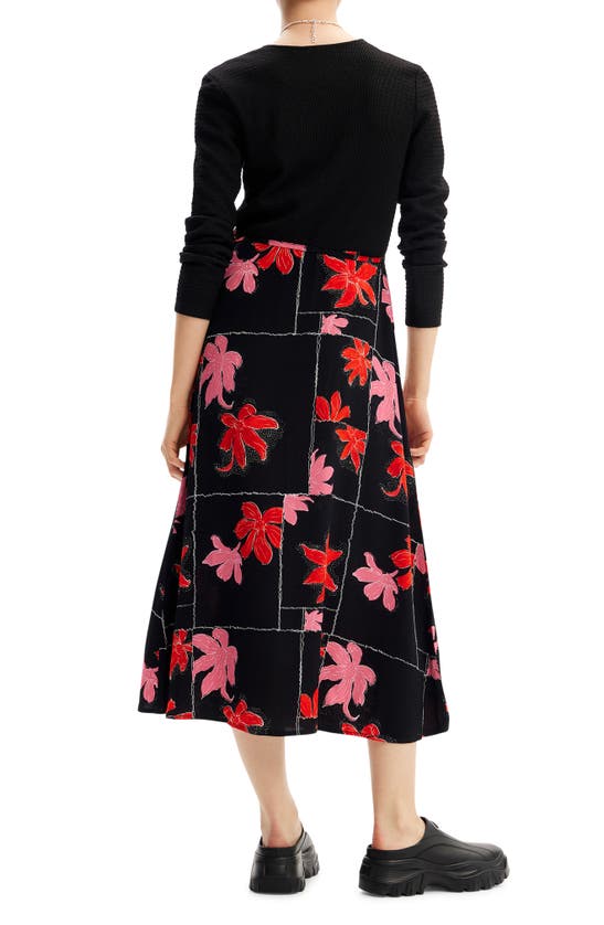 Shop Desigual Floral Long Sleeve Wrap Midi Dress In Black