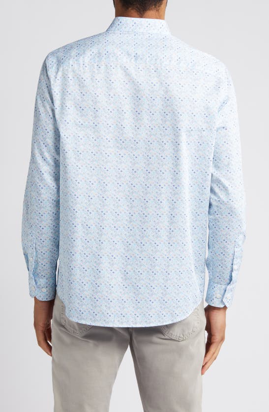 Shop Johnston & Murphy Diamond Print Cotton Button-up Shirt In Aqua