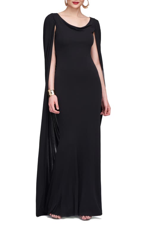 Shop Halston Akeem Long Sleeve Cape Detail Jersey Gown In Black