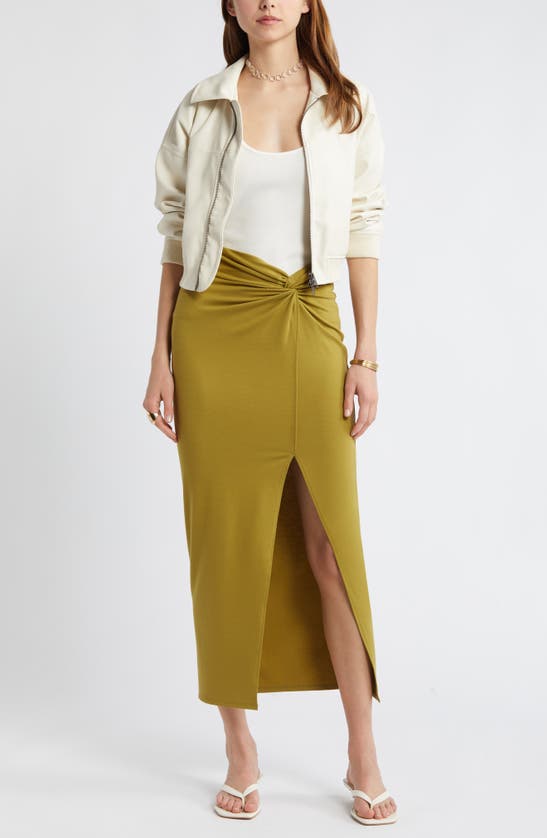Shop Open Edit Twist Front Maxi Skirt In Olive Eyes