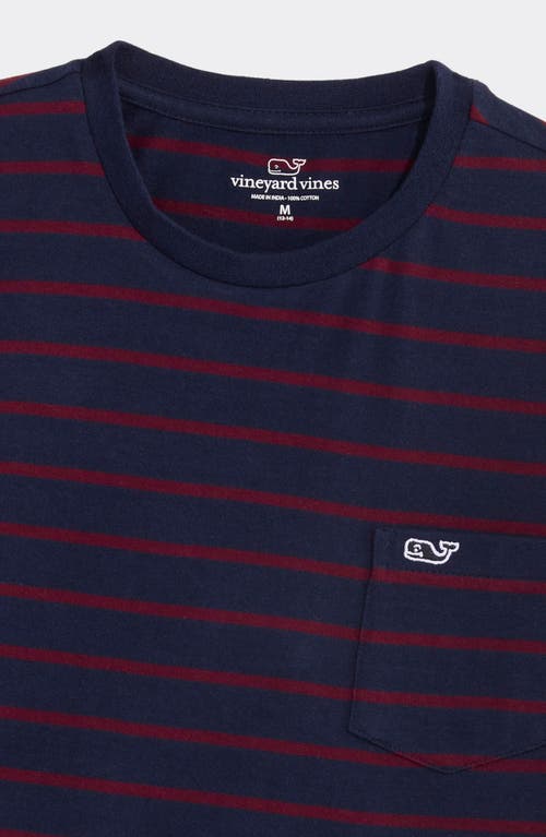 Shop Vineyard Vines Kids' Stripe Long Sleeve Pocket T-shirt In Nautnavy Crimson