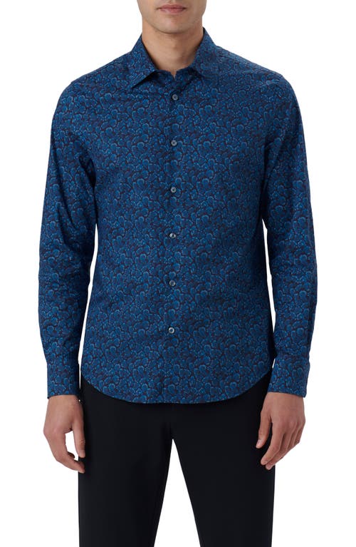 Bugatchi Julian Shaped Fit Stretch Button-Up Shirt Night Blue at Nordstrom,