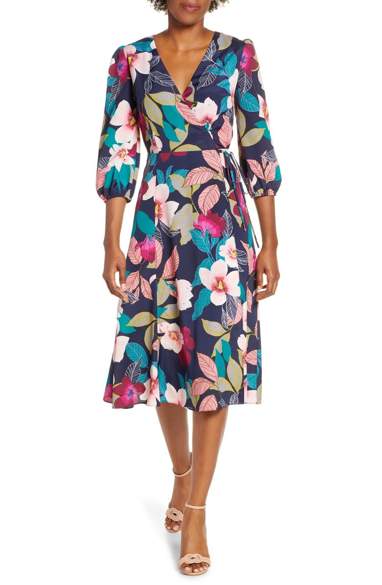 Eliza J Floral Print Faux Wrap Dress (Regular & Petite) | Nordstrom