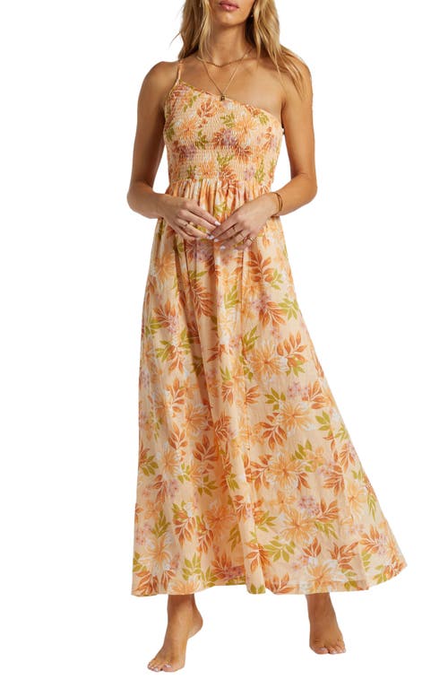 Billabong Warmer Days Floral One-Shoulder Smocked Maxi Dress Peach Whip at Nordstrom,