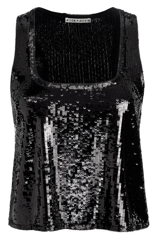 Shop Alice And Olivia Avril Sequin Boxy Tank Top In Black