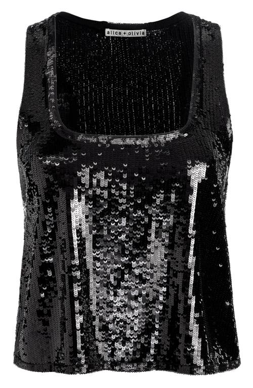 Shop Alice And Olivia Alice + Olivia Avril Sequin Boxy Tank Top In Black