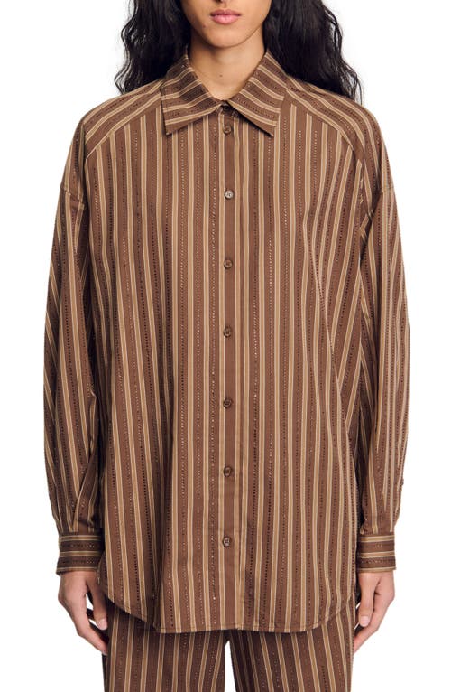 Shop Sandro Oversized Shirt In Brown