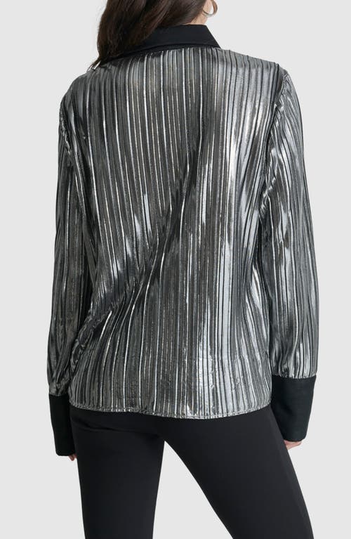 Shop Dkny Foil Pleated Button-up Shirt In Silver