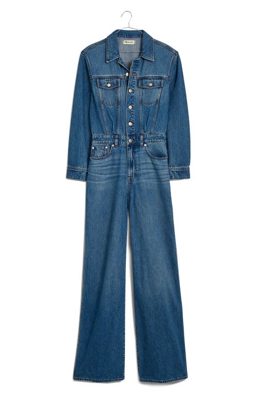 Madewell Long Sleeve Wide Leg Denim Coverall Jumpsuit In Byrne Wash