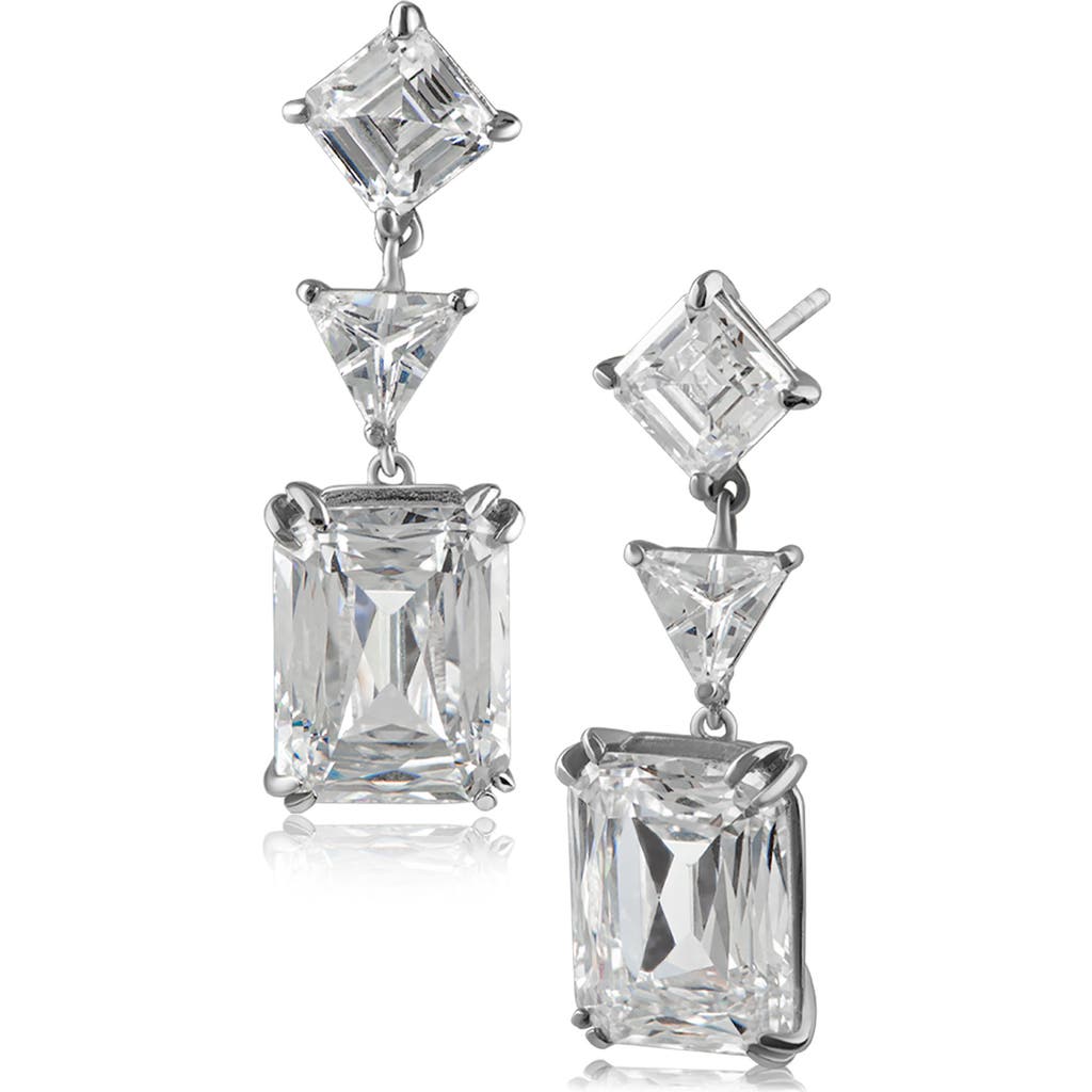 Cz By Kenneth Jay Lane Multi Cz Dangle Earrins In Clear/silver
