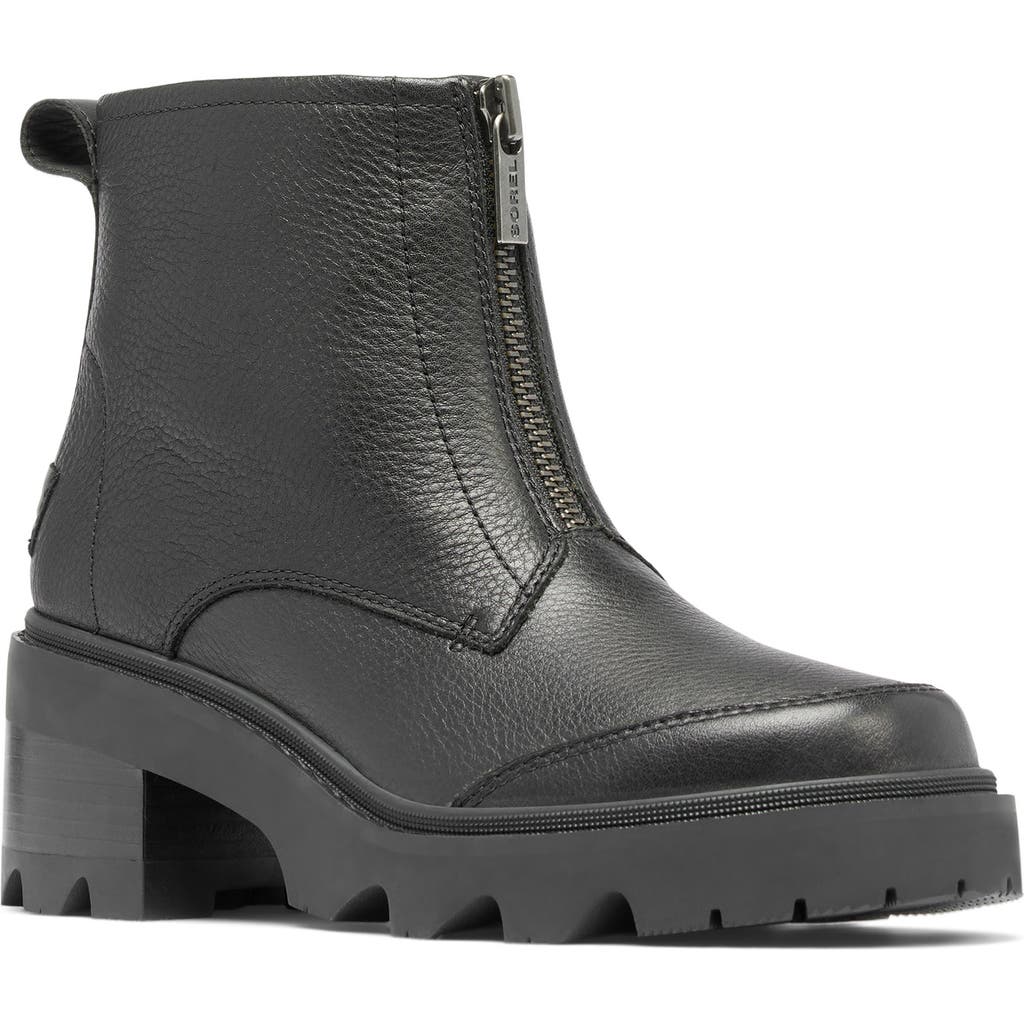 Sorel Joan Now Zip Low-heel Leather Booties In Black/black