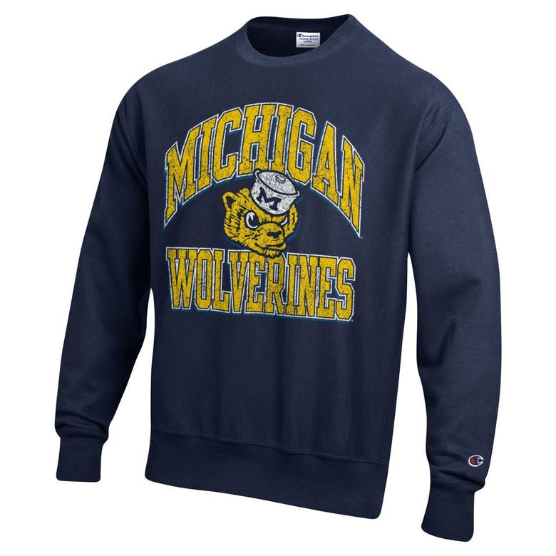 Shop Champion Navy Michigan Wolverines Vault Late Night Reverse Weave Pullover Sweatshirt