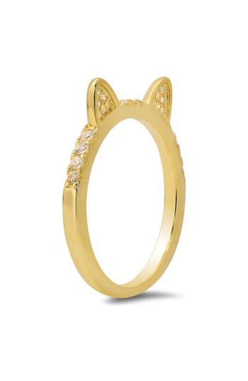 Queen Jewels Cz Pavé Kitty Cat Ring In Gold