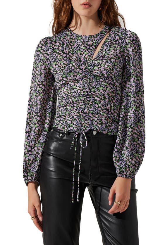 ASTR ASTR THE LABEL FLORAL CUTOUT RUCHED BLOUSE