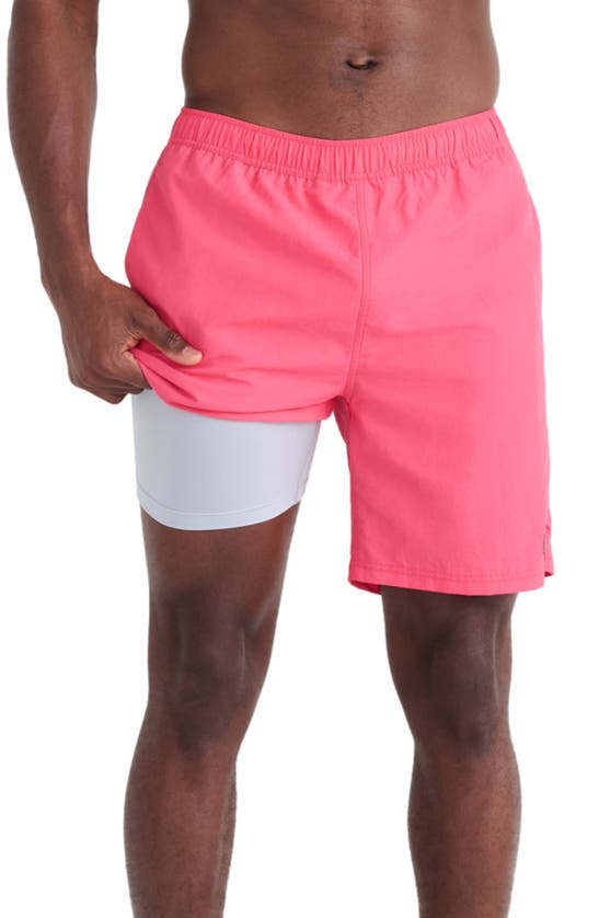 Shop Saxx Go Coastal 2n1 7-inch Swim Shorts In Hibiscus