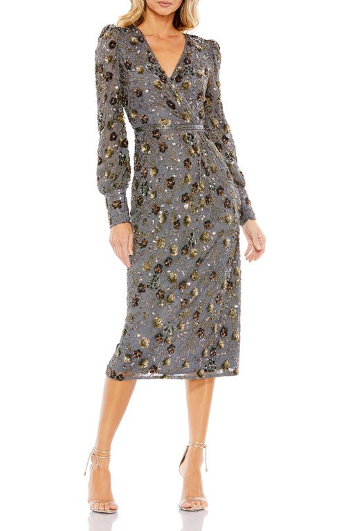 Mac Duggal Floral Sequin Long Sleeve Cocktail Dress Charcoal at Nordstrom,