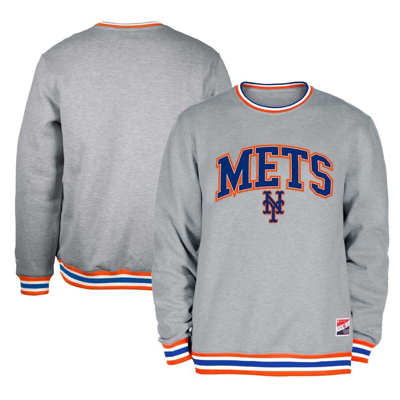 New Era Heather Gray New York Mets Throwback Classic Pullover Sweatshirt