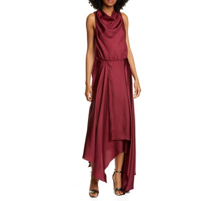 Amur Nikita Asymmetrical Silk Satin Dress, Burgundy