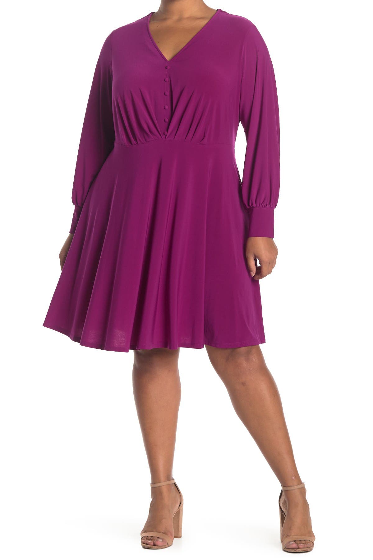 button front fit and flare dress