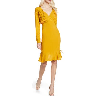 Finders Keepers Bloom Long Sleeve Cinch Dress, Yellow