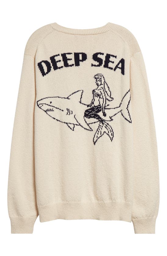 Shop The Elder Statesman Deep Sea Cotton Crewneck Sweater In Natural/ Navy