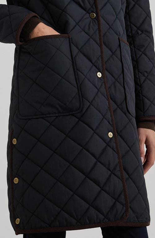 Shop Lauren Ralph Lauren Hooded Longline Quilted Jacket In Dark Navy