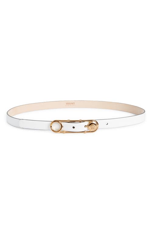 Versace Safety Pin Leather Belt Optical White-Versace Gold at Nordstrom,
