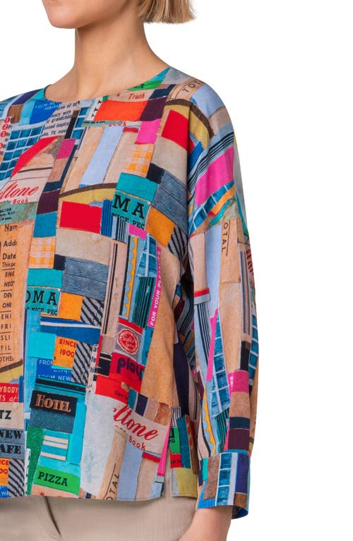 Akris Punto Nyc Paper Collage Print Silk Crêpe De Chine Top In Blue Multicolor