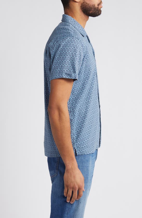 Shop Rails Waimea Geo Print Short Sleeve Linen Blend Button-up Shirt In Wishbone Blues