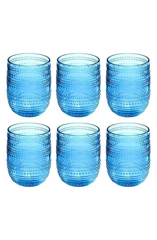 Tarhong Set Of 6 Beaded Stemless Glasses In Blue