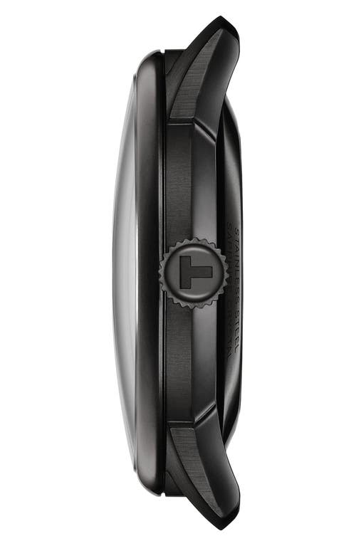 Tissot Men's Swiss Automatic Chemin Des Tourelles Skeleton Black Leather Strap Watch 40mm In Gun