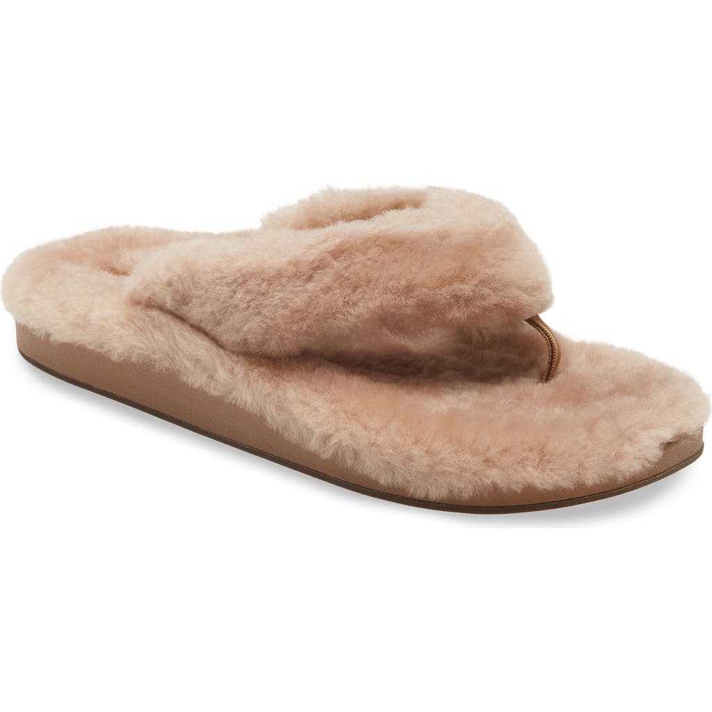 Olukai Kipea Heu Genuine Shearling Slide Sandal In Tan/tan