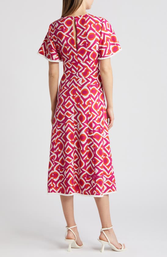 Shop Tahari Asl Geo Print Midi Dress In Wild Berry Ivory