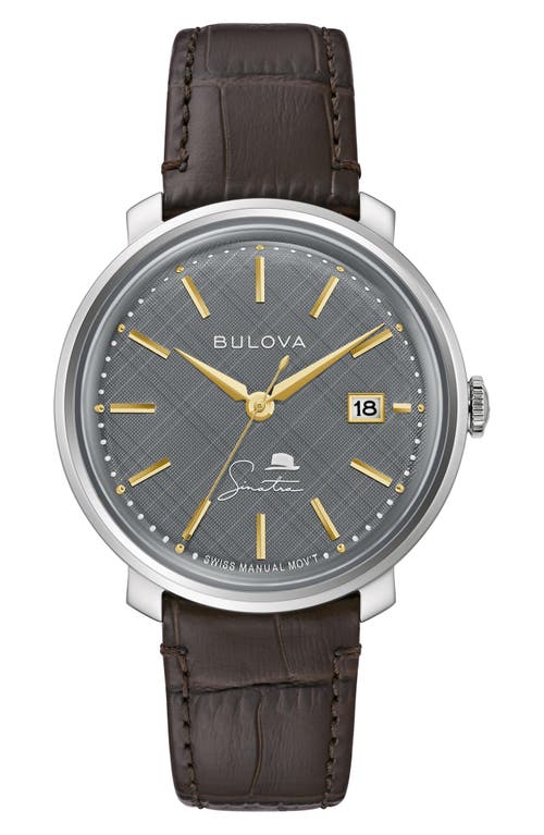 BULOVA Frank Sinatra The Best is Yet to Come Leather Strap Watch, 40mm in Silver-Tone at Nordstrom