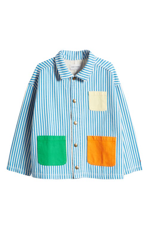 Bobo Choses Kids' Stripe Colorblock Denim Jacket Blue at Nordstrom, Y