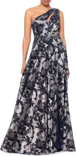 Betsy Adam Metallic Floral One Shoulder Gown Nordstrom