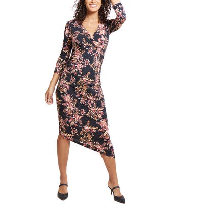 Ingrid & Isabel Asymmetrical Hem Midi Maternity/nursing Dress, Black
