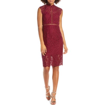 Bardot Lace Sheath Dress, Burgundy