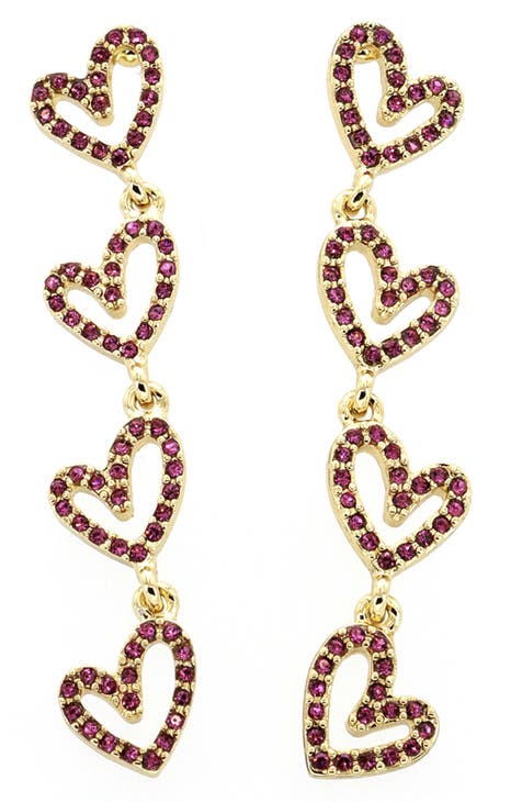 Pink Crystal Open Heart Linear Drop Earrings