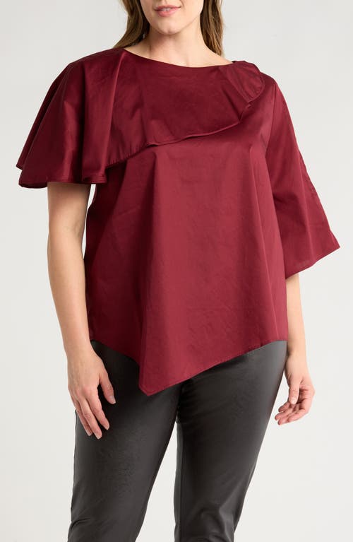 Shop Harshman Tatyana Ruffle Asymmetric Cotton Top In Burgundy