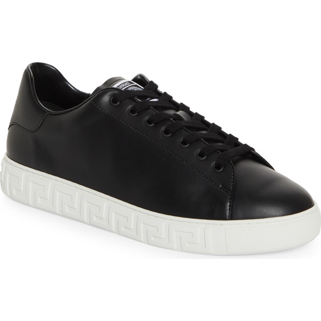 Versace Leather Sneakers With La Greca Detail In Black